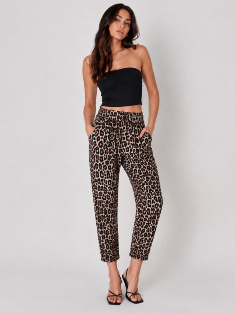 Suzy Shier Cheetah Printed Comfortable Stretchy Pants With Pockets Size Medium